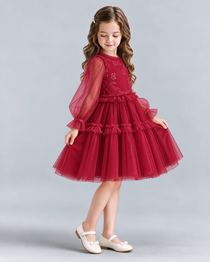Burgundy A-line Girls Formal Dresses Side