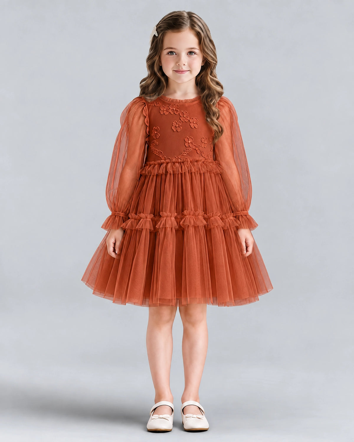 Burnt Orange A-line Girls Formal Dresses Front