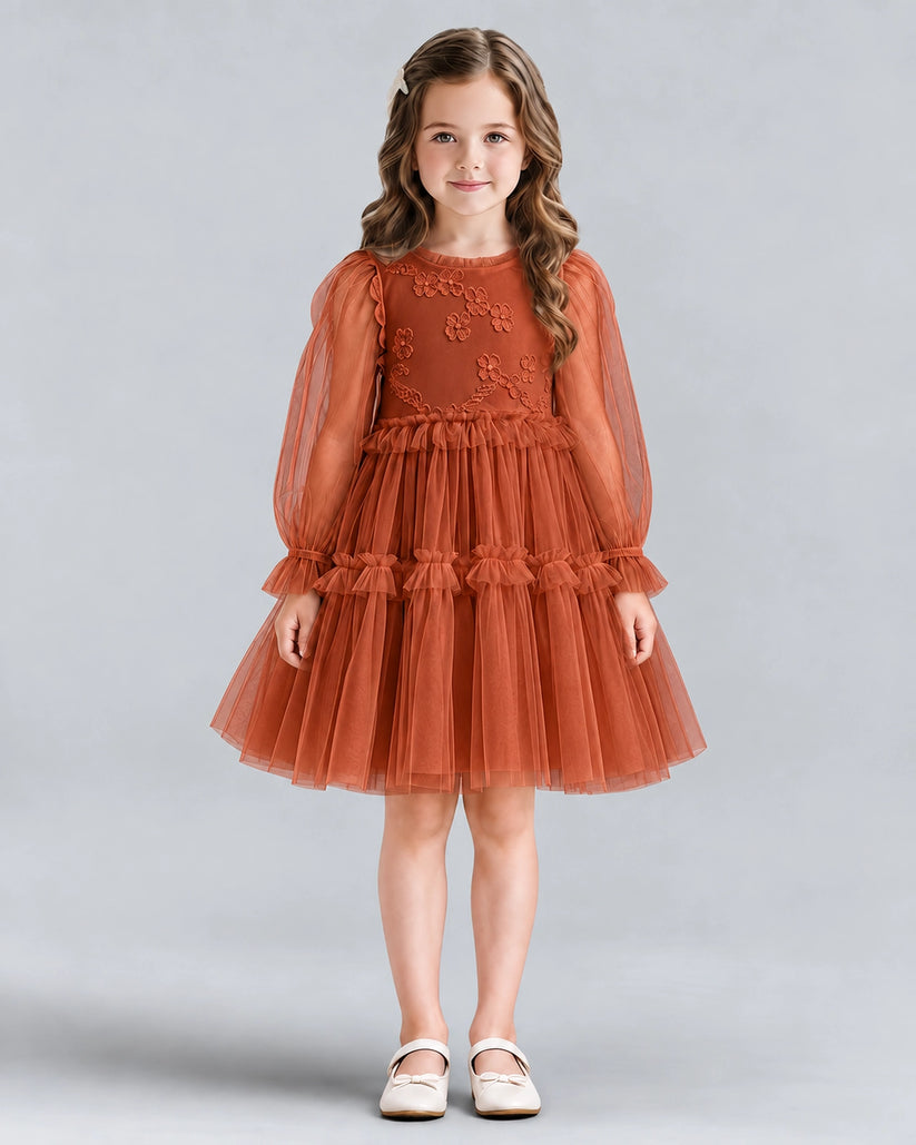 Burnt Orange A-line Girls Formal Dresses Front