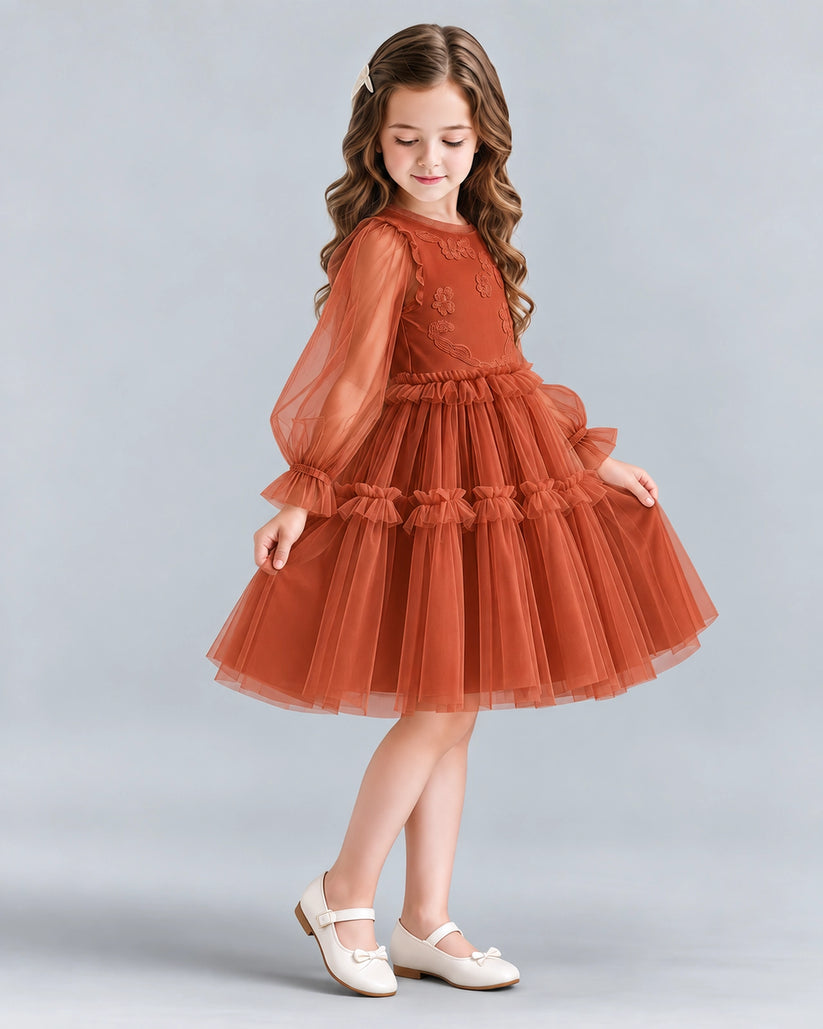 Burnt Orange A-line Girls Formal Dresses Side