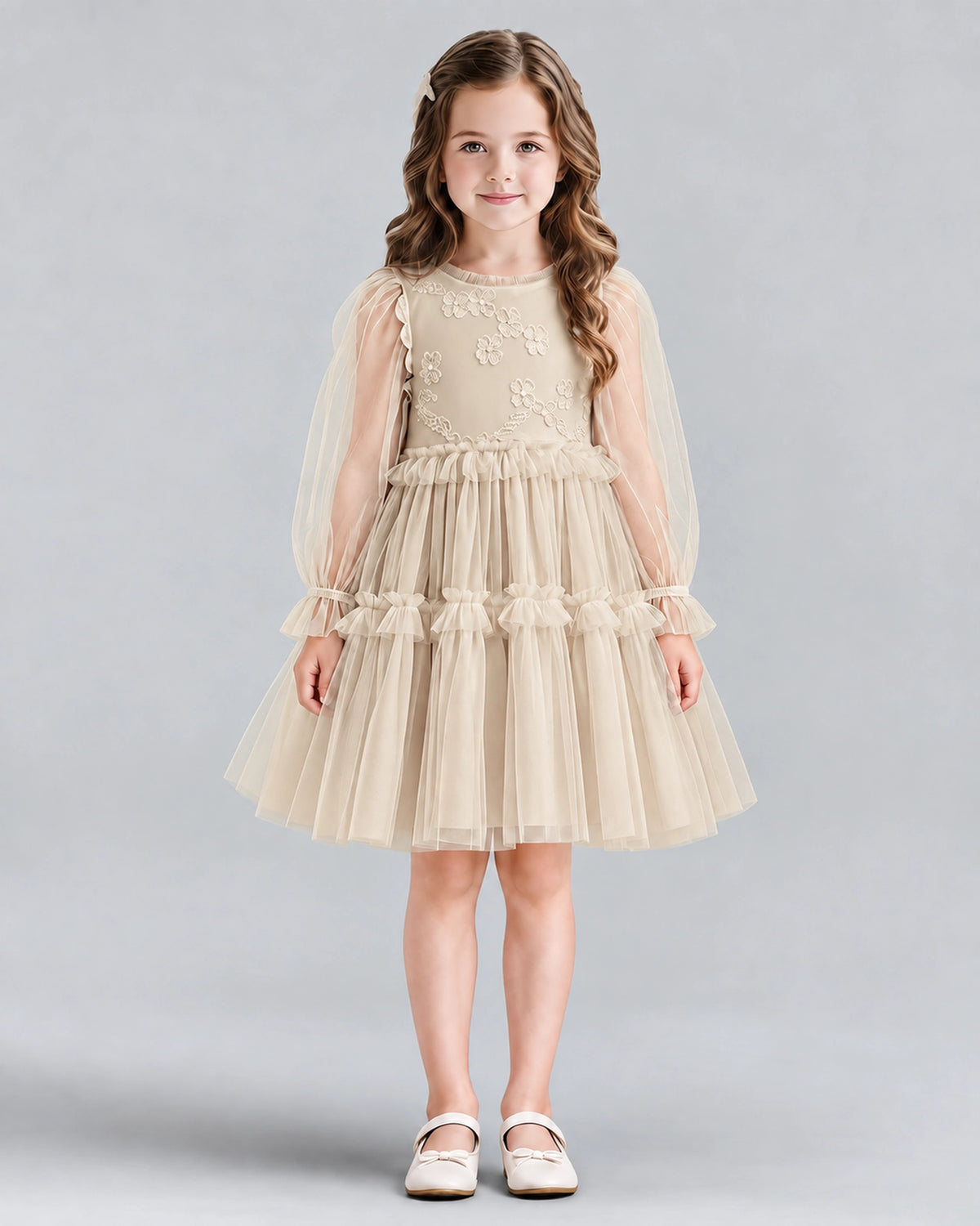Champagne A-line Girls Formal Dresses Front