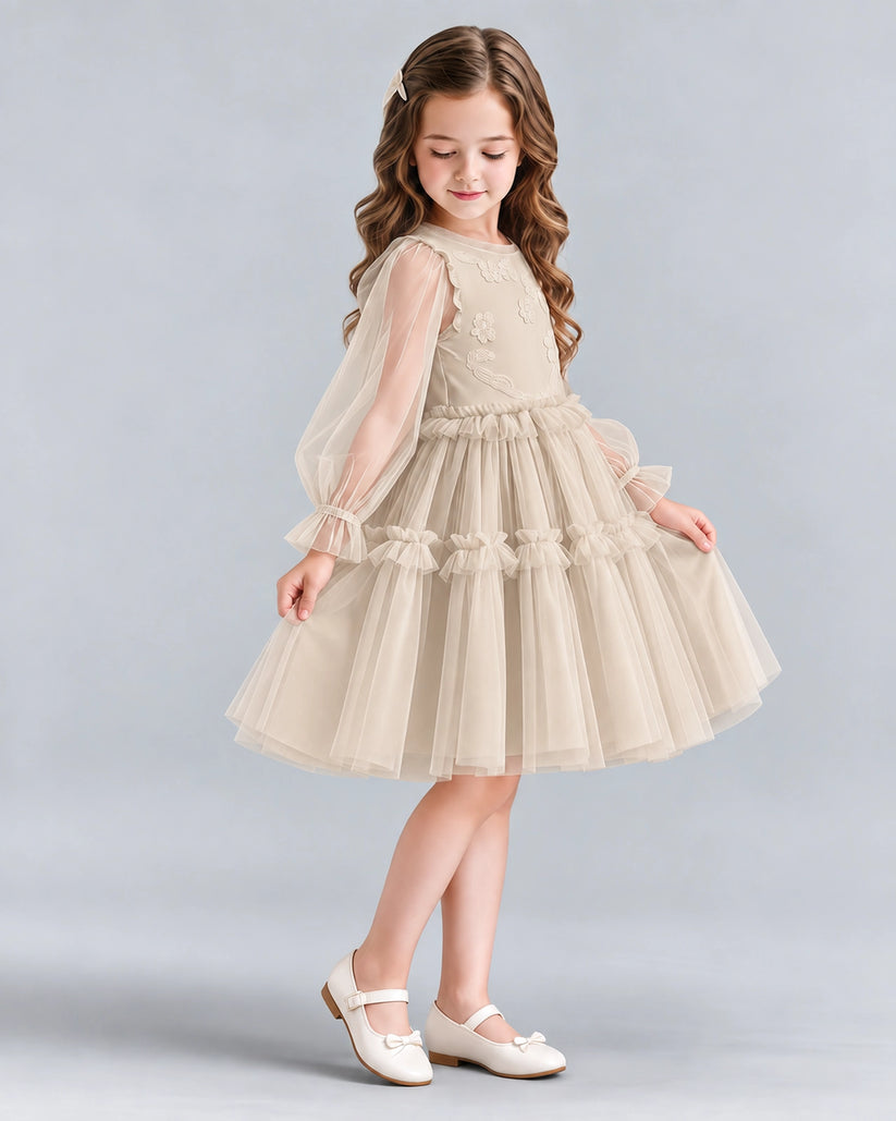 Champagne A-line Girls Formal Dresses Side