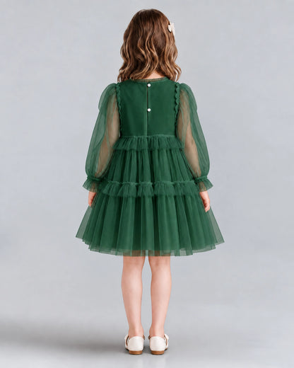 Dark Green A-line Girls Formal Dresses Back