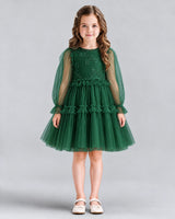 Dark Green A-line Girls Formal Dresses Front