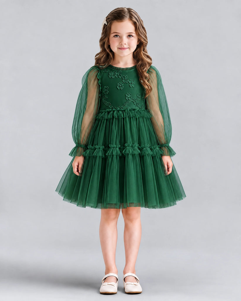 Dark Green A-line Girls Formal Dresses Front
