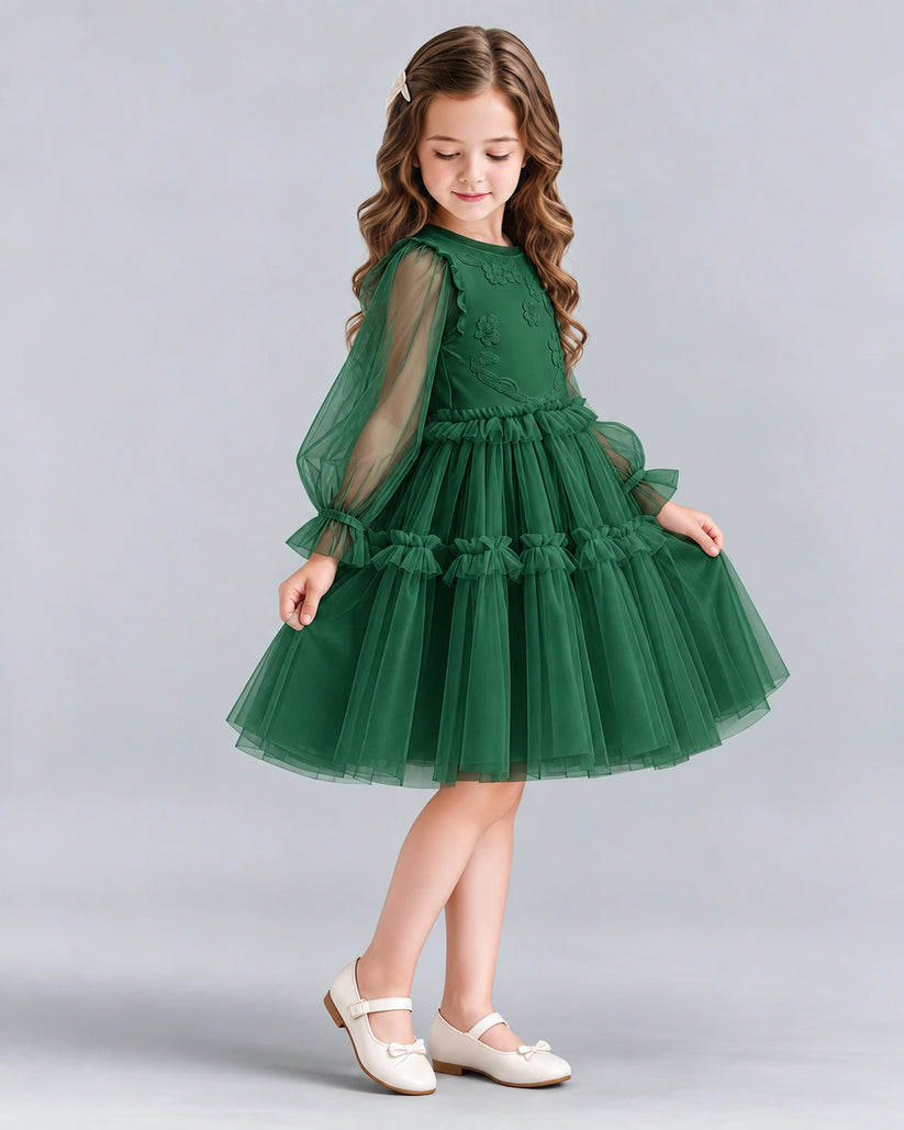 Dark Green A-line Girls Formal Dresses Side
