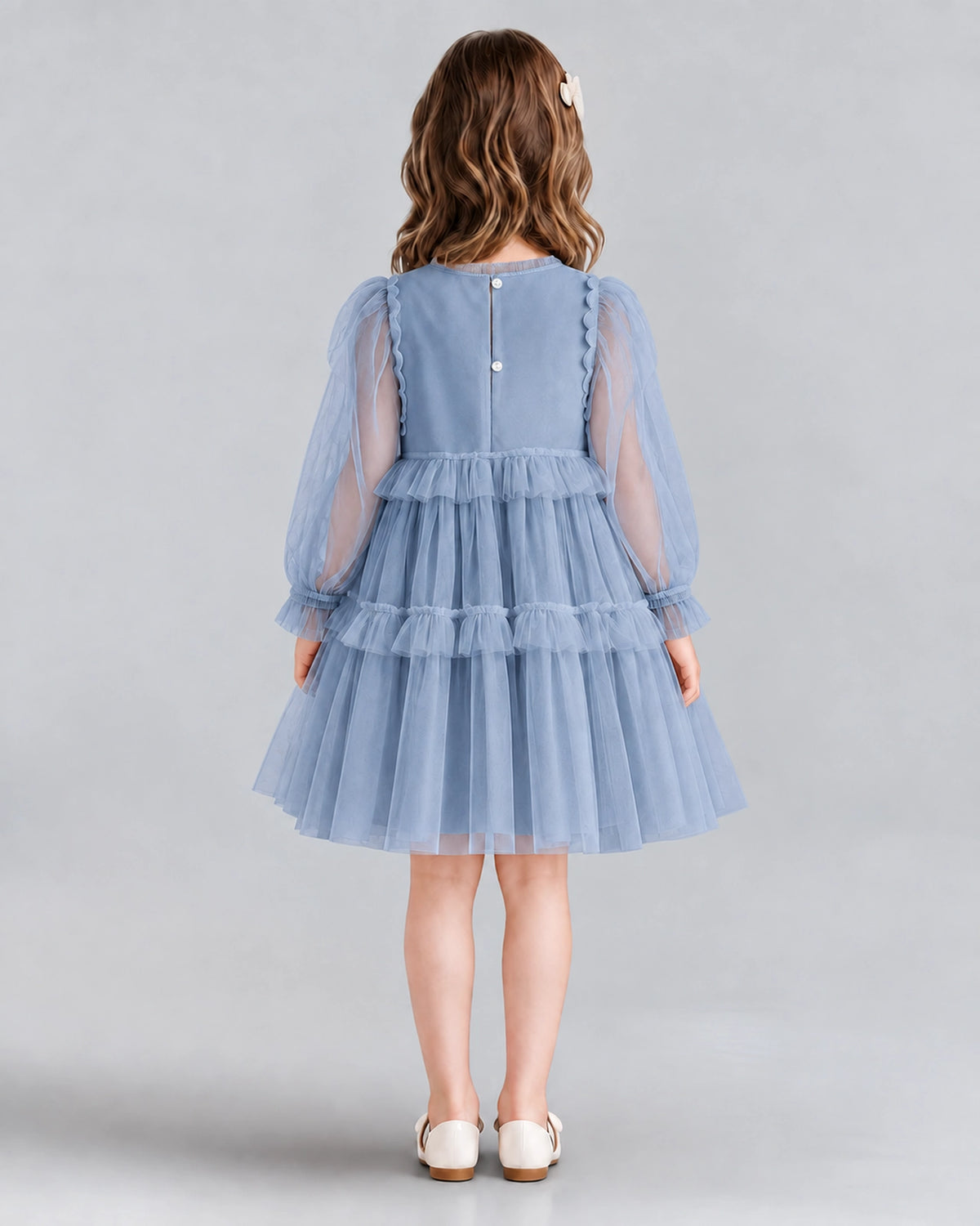 Dusty Blue A-line Girls Formal Dresses Back