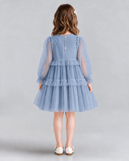 Dusty Blue A-line Girls Formal Dresses Back