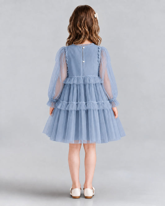 Dusty Blue A-line Girls Formal Dresses Back