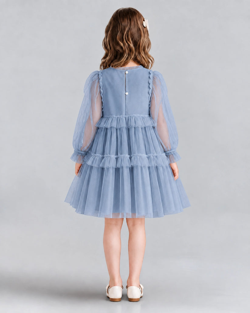 Dusty Blue A-line Girls Formal Dresses Back