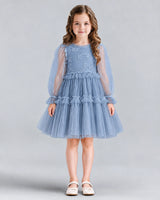 Dusty Blue A-line Girls Formal Dresses Front