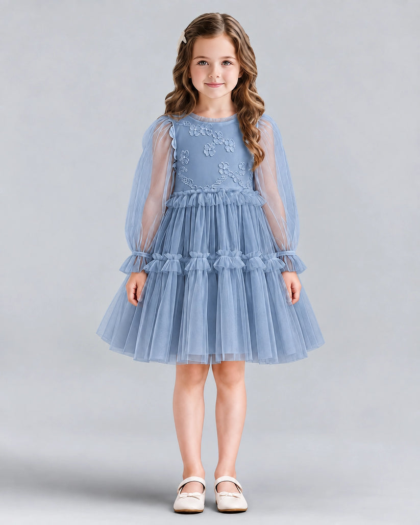 Dusty Blue A-line Girls Formal Dresses Front