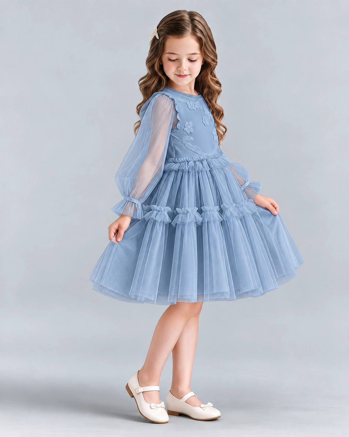 Dusty Blue A-line Girls Formal Dresses Side