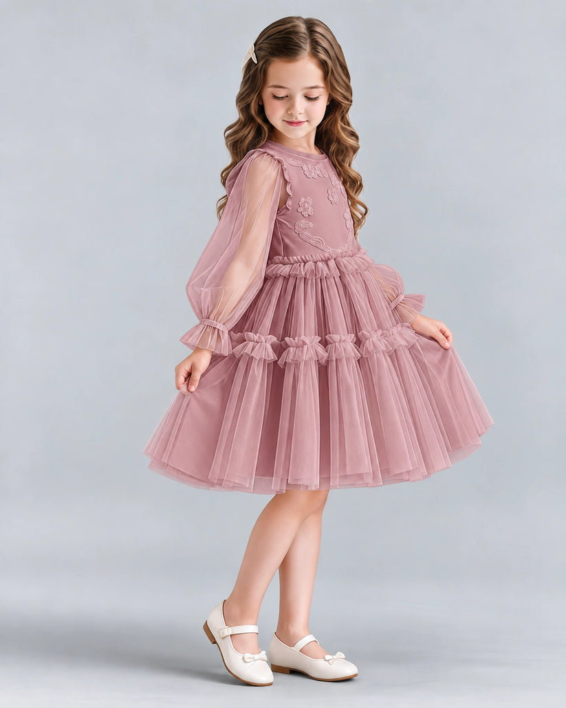 Dusty Rose A-line Girls Formal Dresses Side