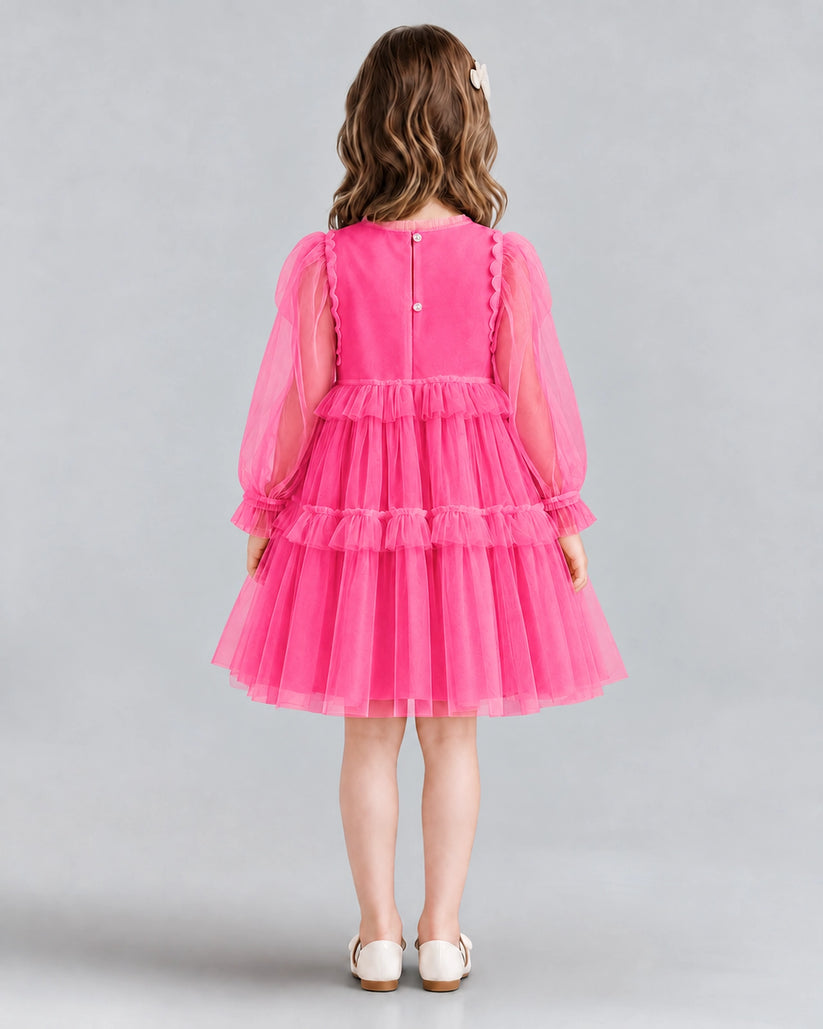Hot Pink A-line Girls Formal Dresses Back