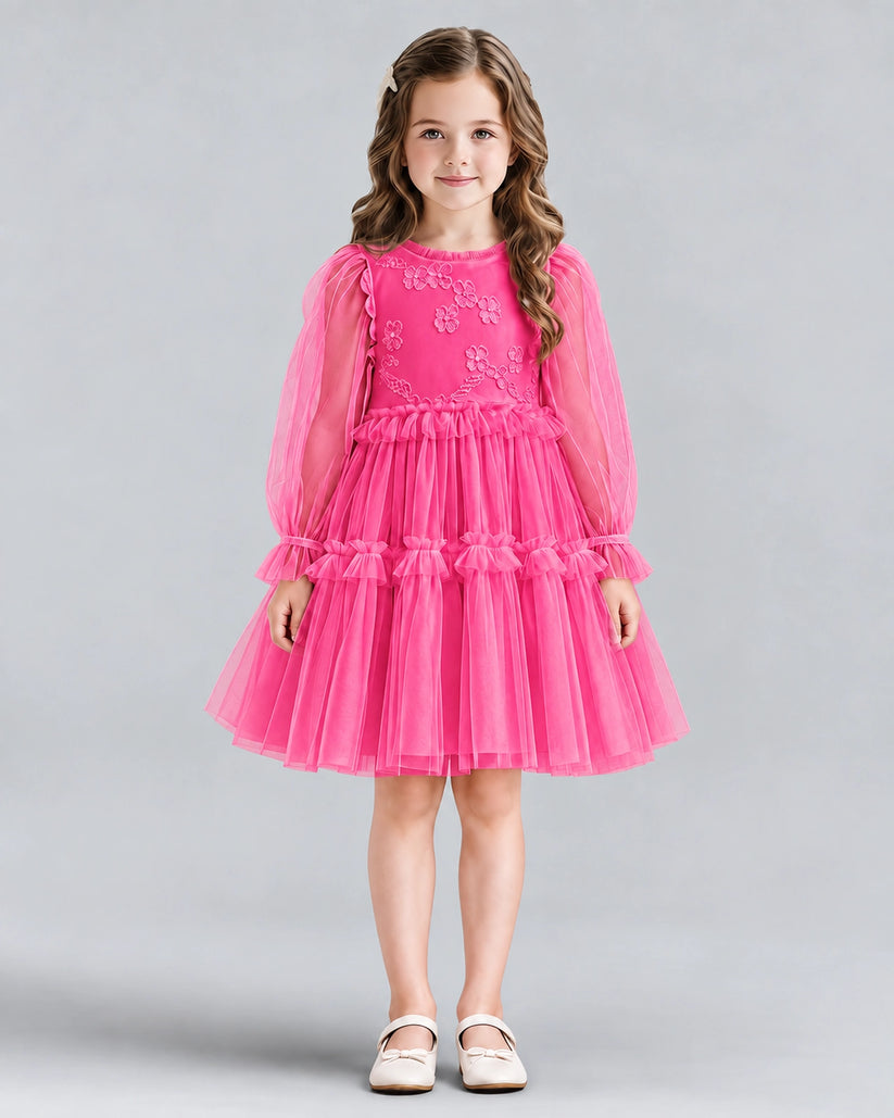 Hot Pink A-line Girls Formal Dresses Front