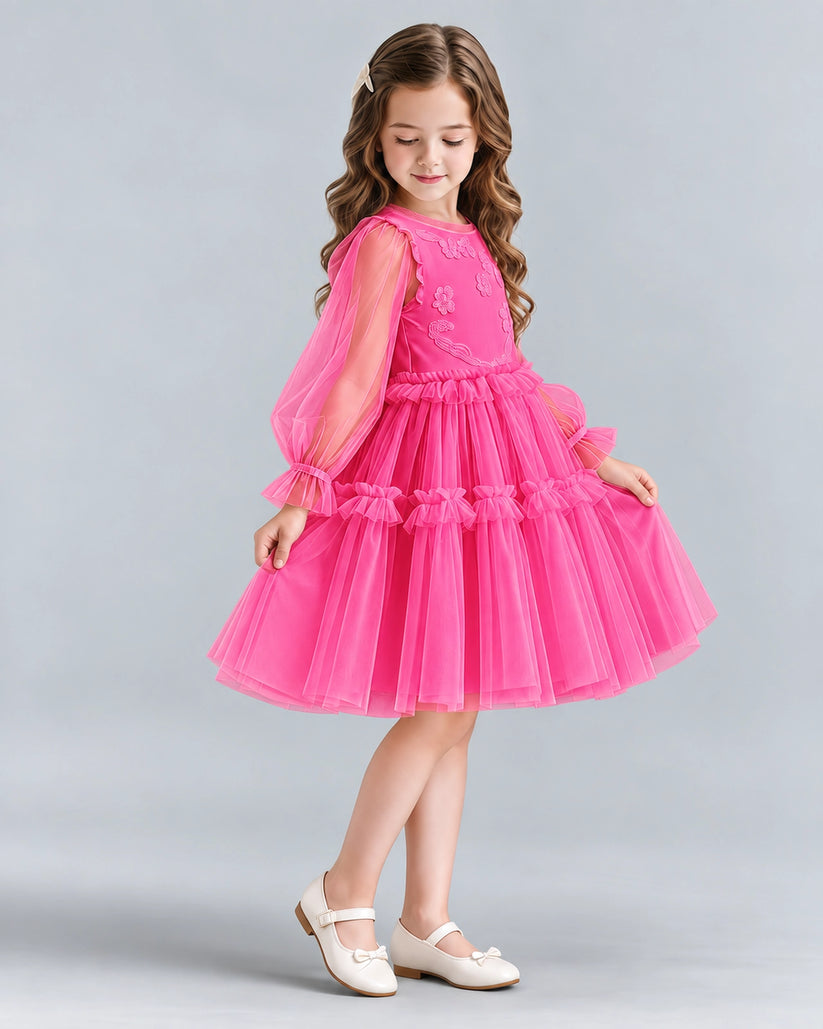 Hot Pink A-line Girls Formal Dresses Side