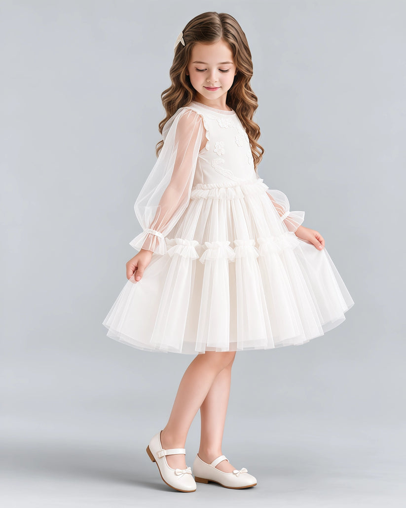 Ivory A-line Girls Formal Dresses Side