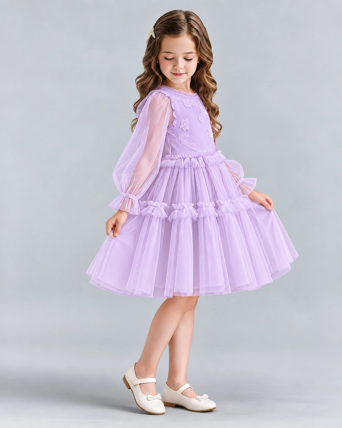 Lilac A-line Girls Formal Dresses Side