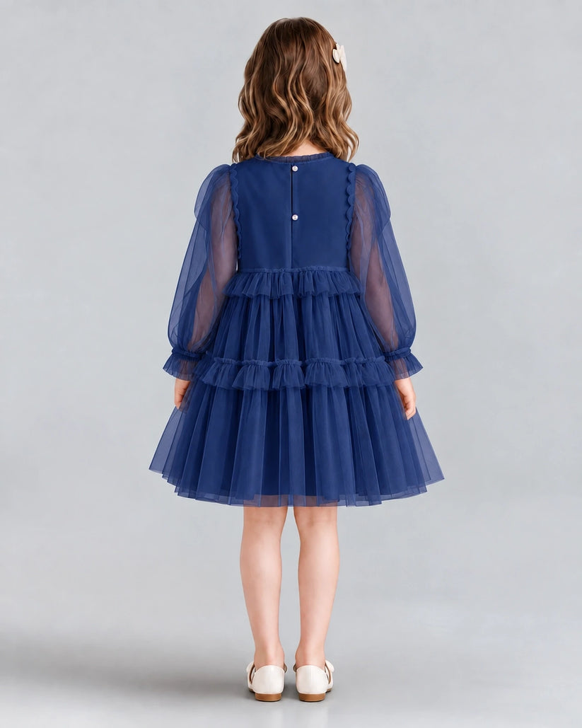 Navy Blue A-line Girls Formal Dresses Back