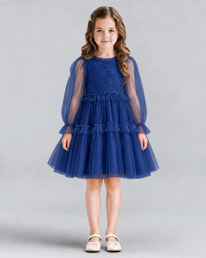 Navy Blue A-line Girls Formal Dresses Front