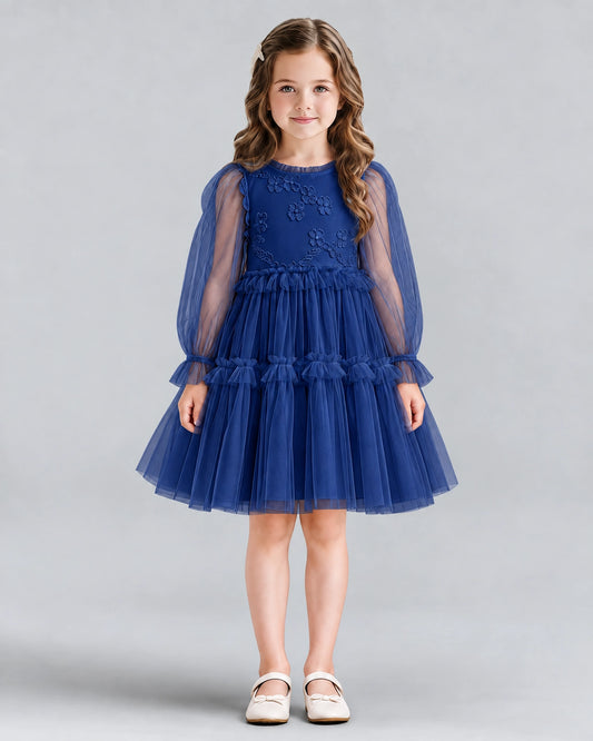 Navy Blue A-line Girls Formal Dresses Front