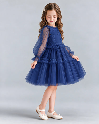 Navy Blue A-line Girls Formal Dresses Side