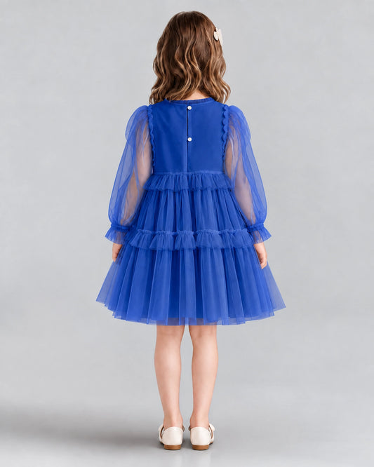 Royal Blue A-line Girls Formal Dresses Back