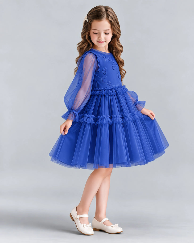 Royal Blue A-line Girls Formal Dresses Side