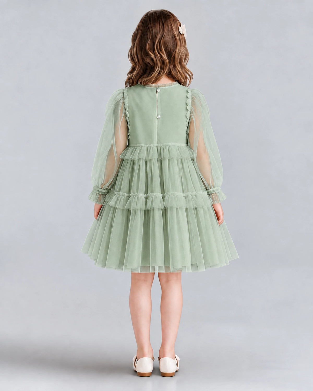 Sage Green A-line Girls Formal Dresses Back
