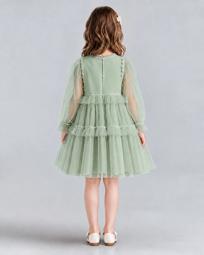 Sage Green A-line Girls Formal Dresses Back