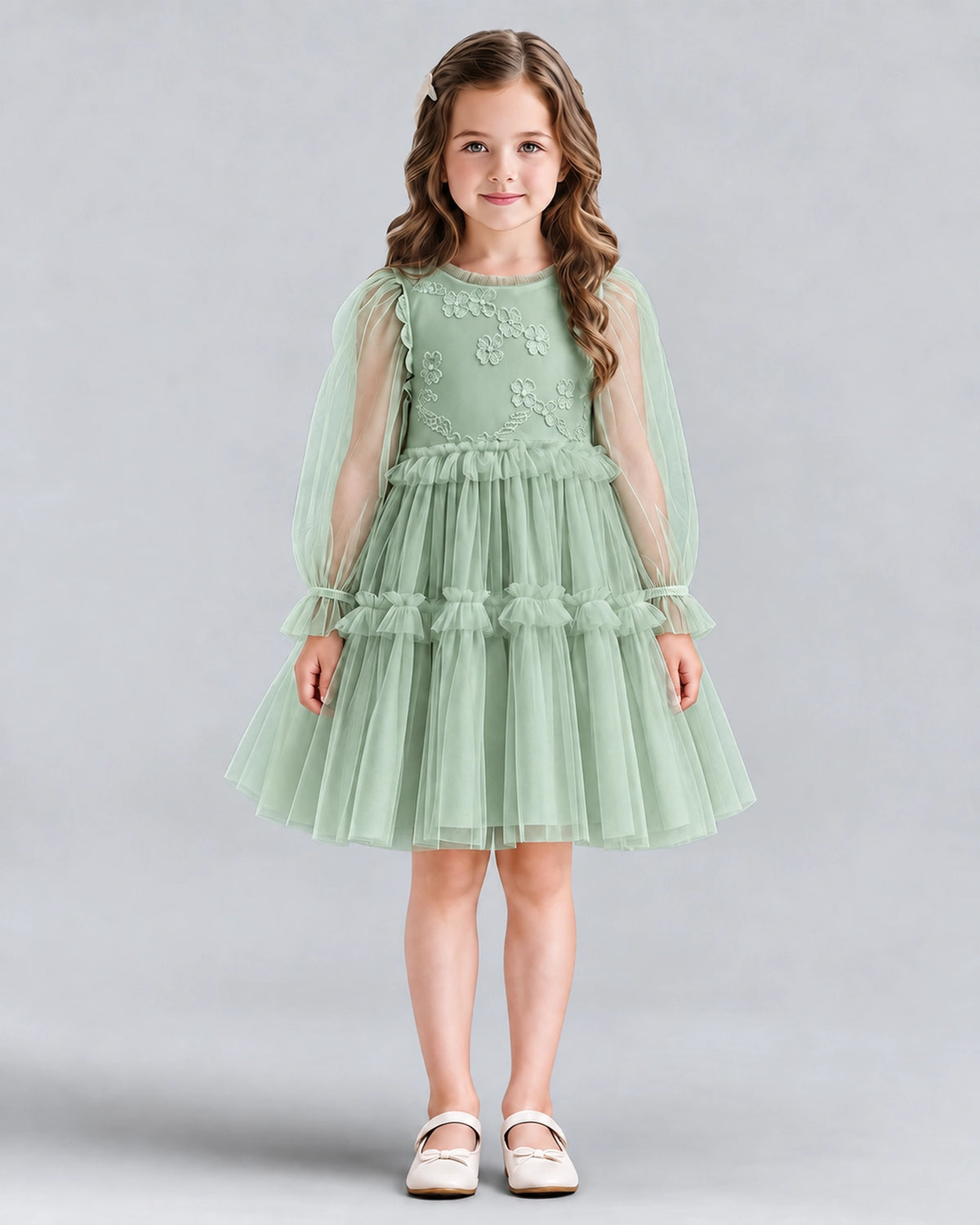 Sage Green A-line Girls Formal Dresses Front