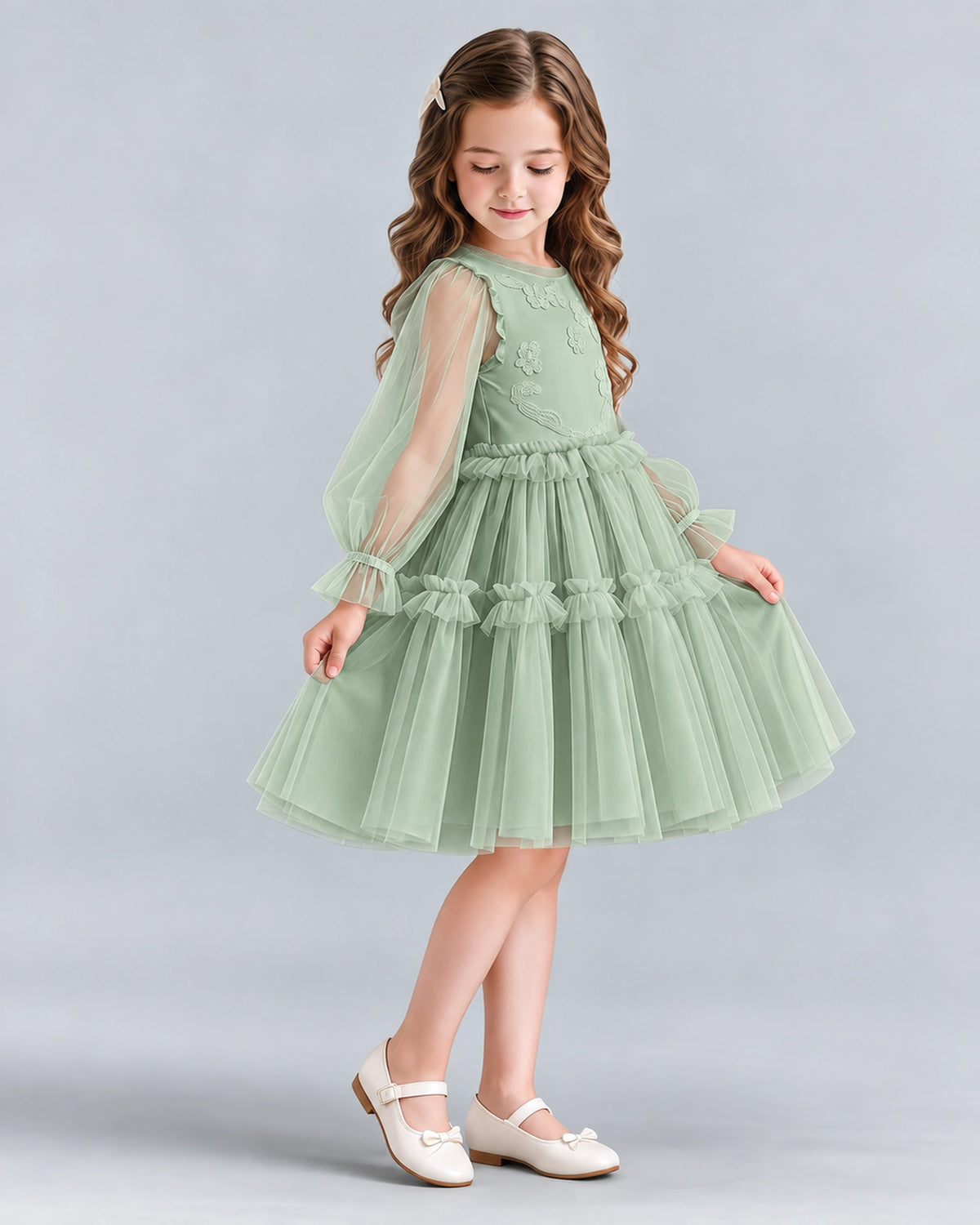 Sage Green A-line Girls Formal Dresses Side