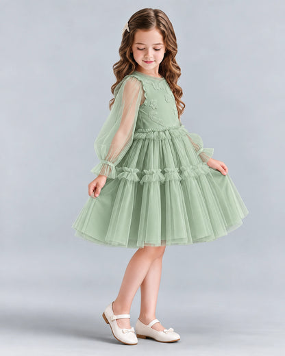 Sage Green A-line Girls Formal Dresses Side