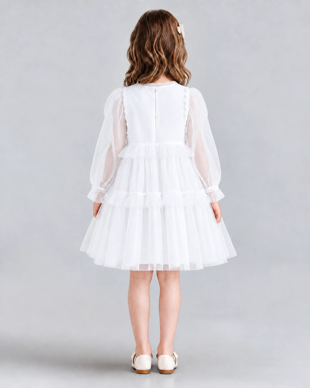 White A-line Girls Formal Dresses Back