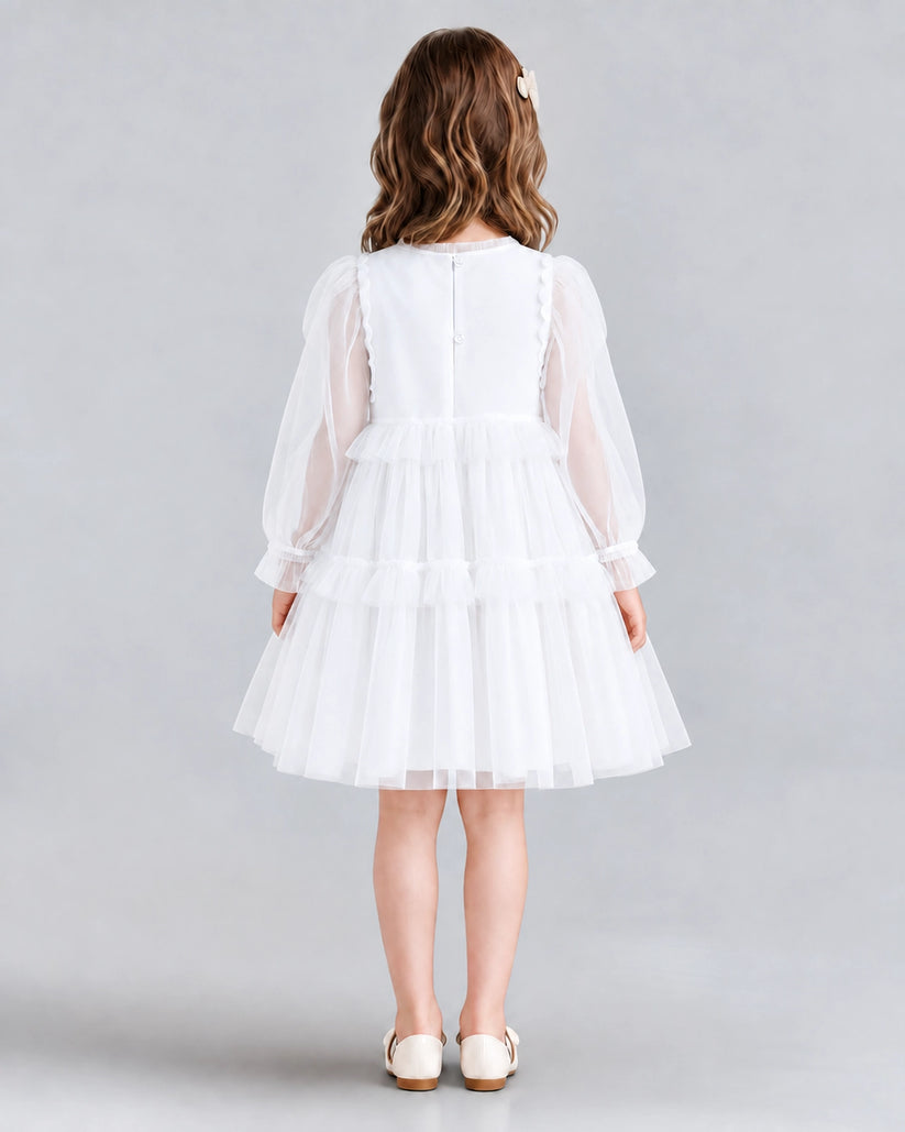 White A-line Girls Formal Dresses Back