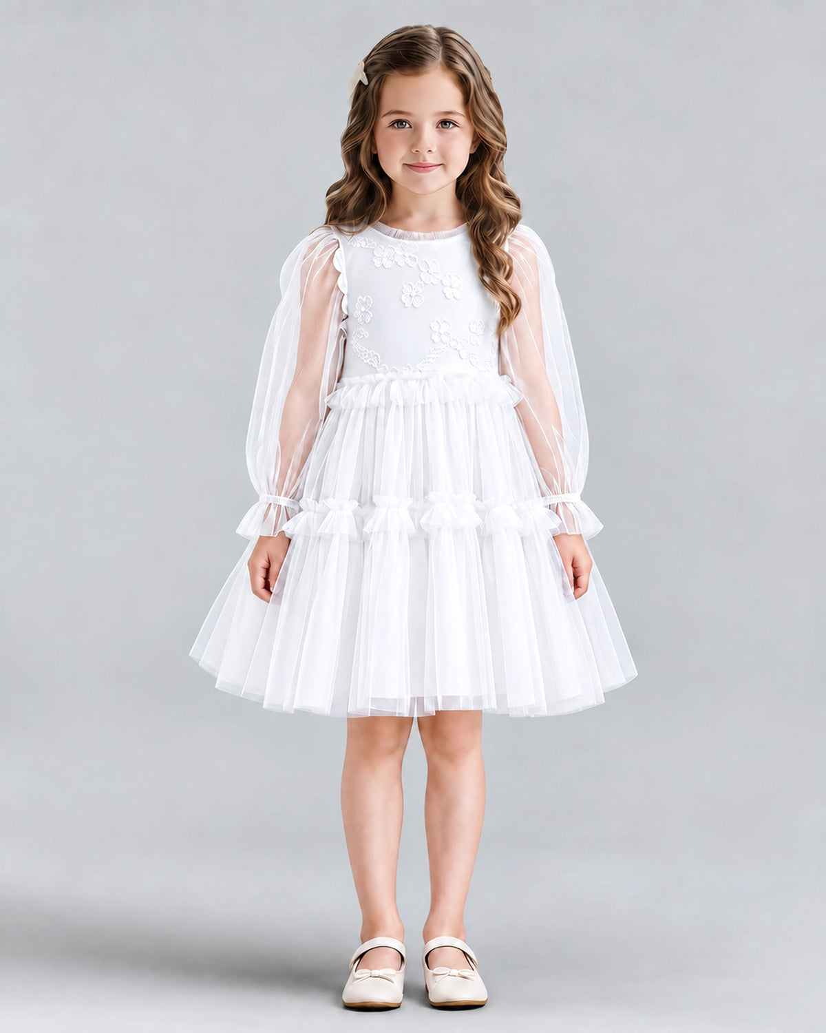 White A-line Girls Formal Dresses Front