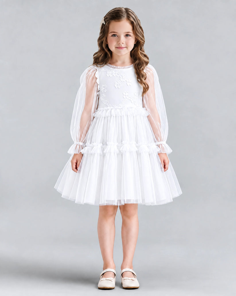 White A-line Girls Formal Dresses Front