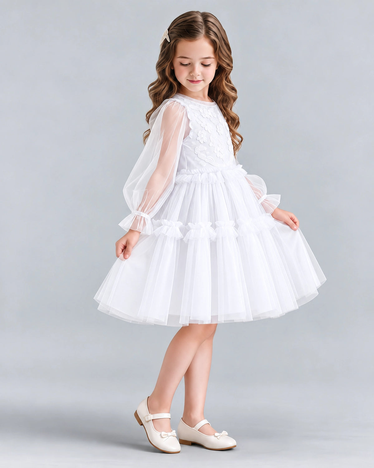 White A-line Girls Formal Dresses Side