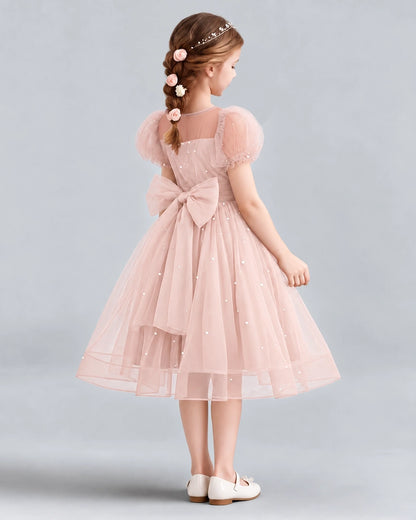 Blush Pink A-line Flower Girl Dresses Back