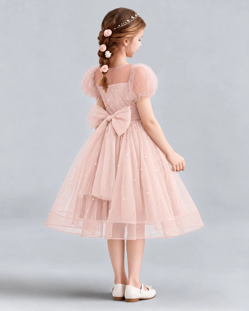 Blush Pink A-line Flower Girl Dresses Back