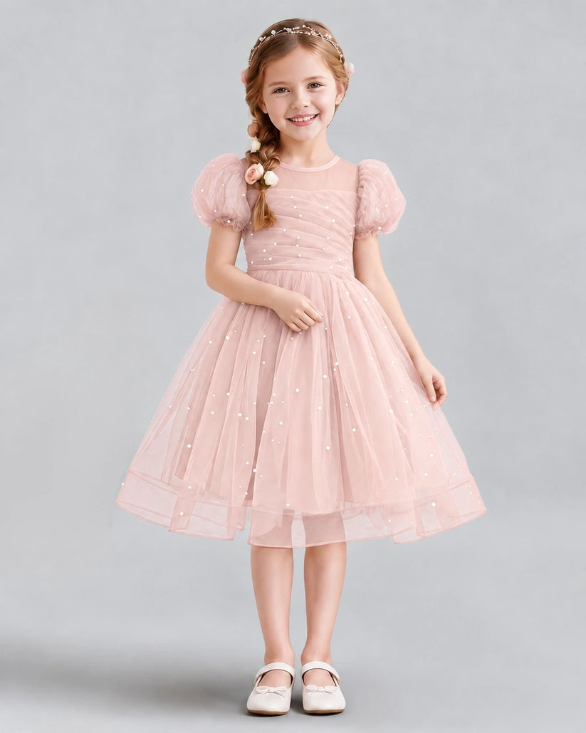 Blush Pink A-line Flower Girl Dresses Front