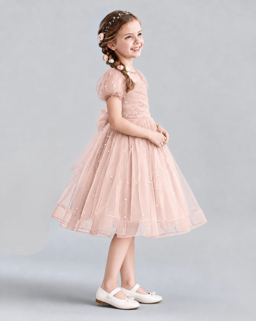 Blush Pink A-line Flower Girl Dresses Side