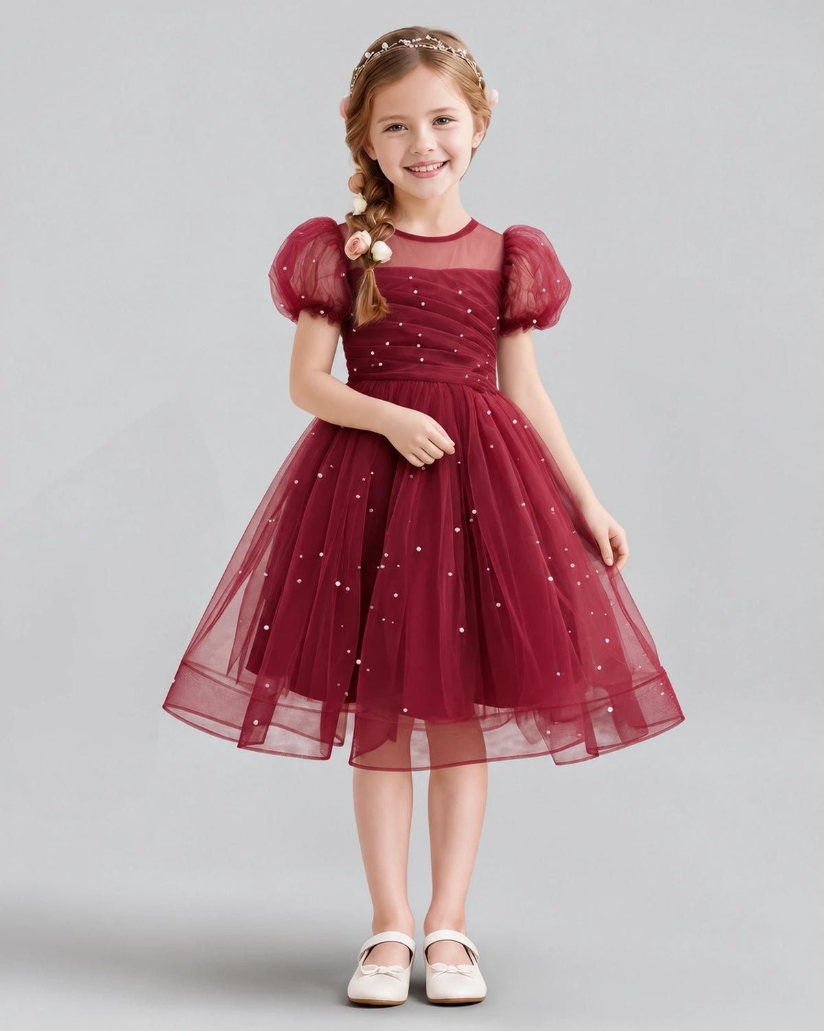 Burgundy A-line Flower Girl Dresses Front
