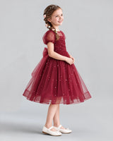 Burgundy A-line Flower Girl Dresses Side