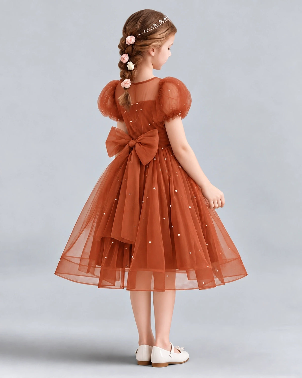 Burnt Orange A-line Flower Girl Dresses Back