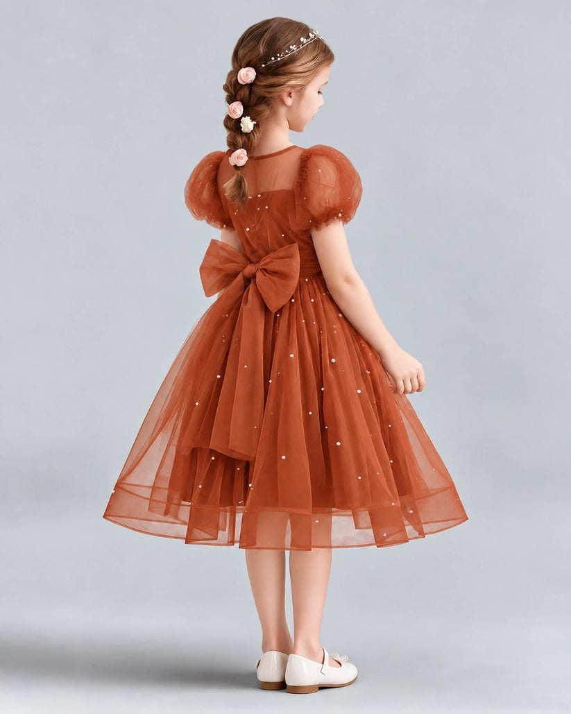 Burnt Orange A-line Flower Girl Dresses Back