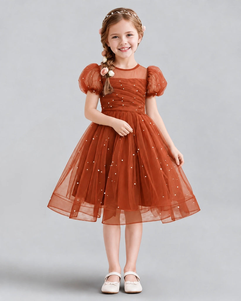 Burnt Orange A-line Flower Girl Dresses Front