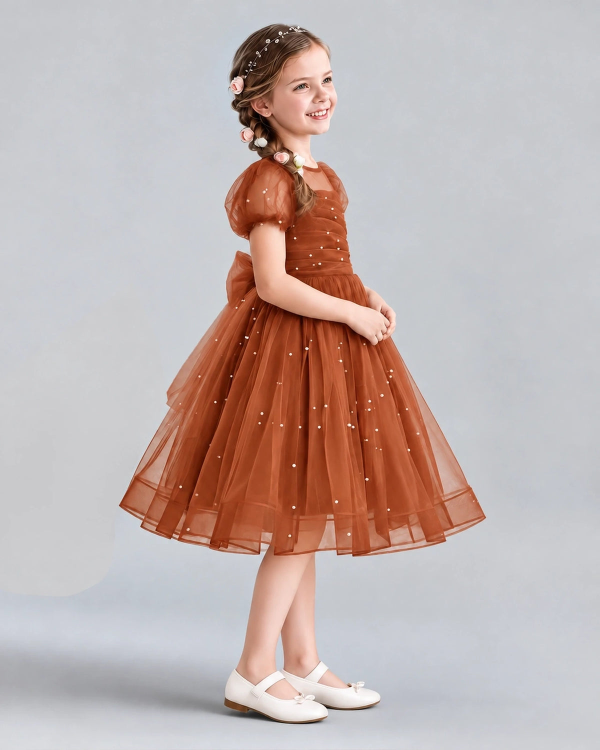 Burnt Orange A-line Flower Girl Dresses Side