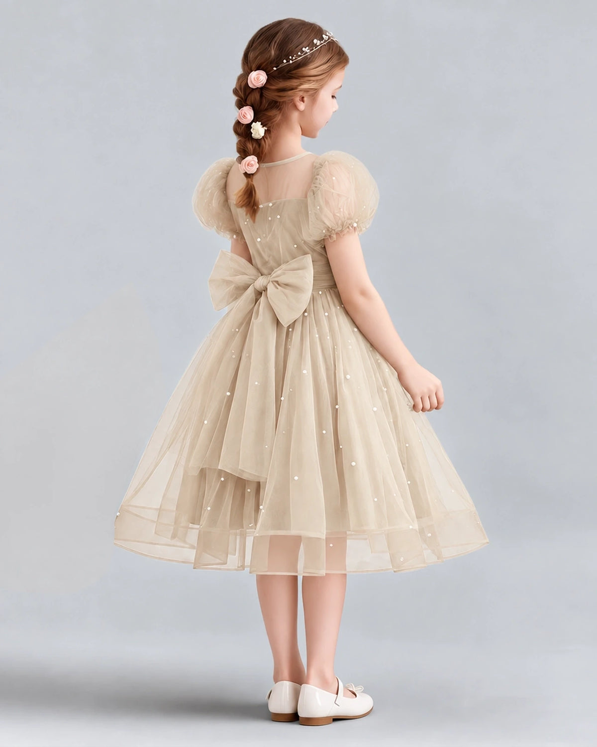 Champagne A-line Flower Girl Dresses Back